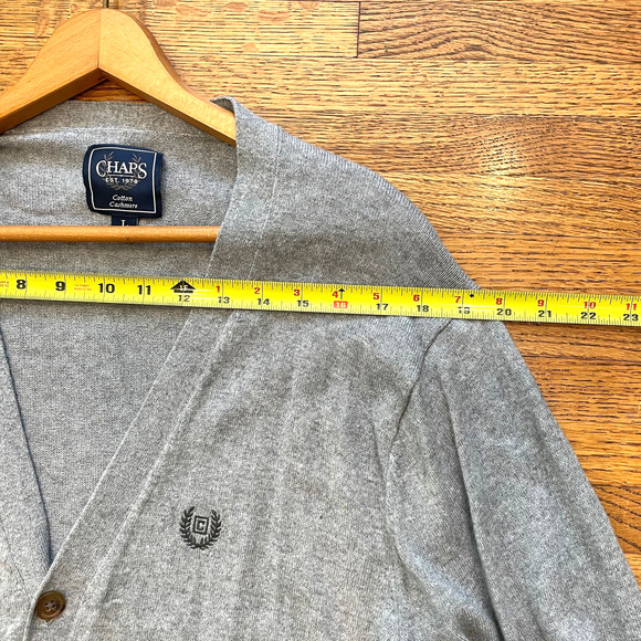 Chaps Gray Cardigan Sweater Mens Button Front Lightweight Cotton Cashmere Size L - Picture 4 of 10